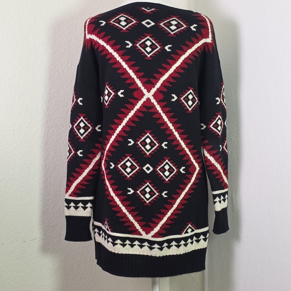 Lauren Ralph Lauren Petite PS Black Red Aztec Geometric Cotton Tunic Sweater - Picture 5 of 12